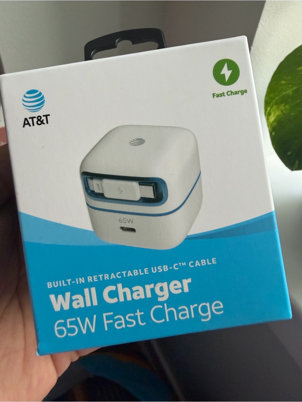 65W Fast Charge White Wall Charger with Built-In Retractable USB-C Cable